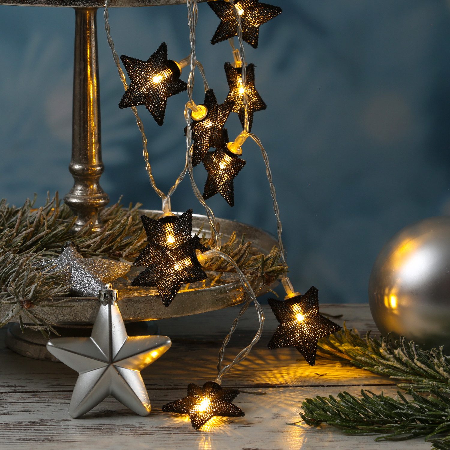 MARELIDA LED-Lichterkette 10 schwarze Sterne beleuchtet Dekolichterkette Weihnachten 0,9m, 10-flammig – Bild 3 von 4