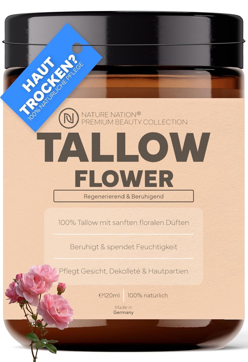 NATURE NATION Körperpflegemittel Tallow Rindertalg Creme 120ml – mit Rosenduft Packung