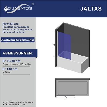 AQUABATOS Badewannenaufsatz Badewannenaufsatz Duschabtrennung Duschwand für Badewanne, 5 mm Einscheibensicherheitsglas (ESG), 80x140cm, Nano Beschichtung, mit Verstellbereich