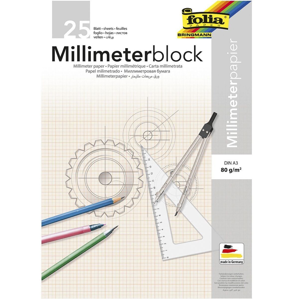 Folia Миллиметровая бумага, Rasterfarbe rot mit umlaufendem Rand, Format A3