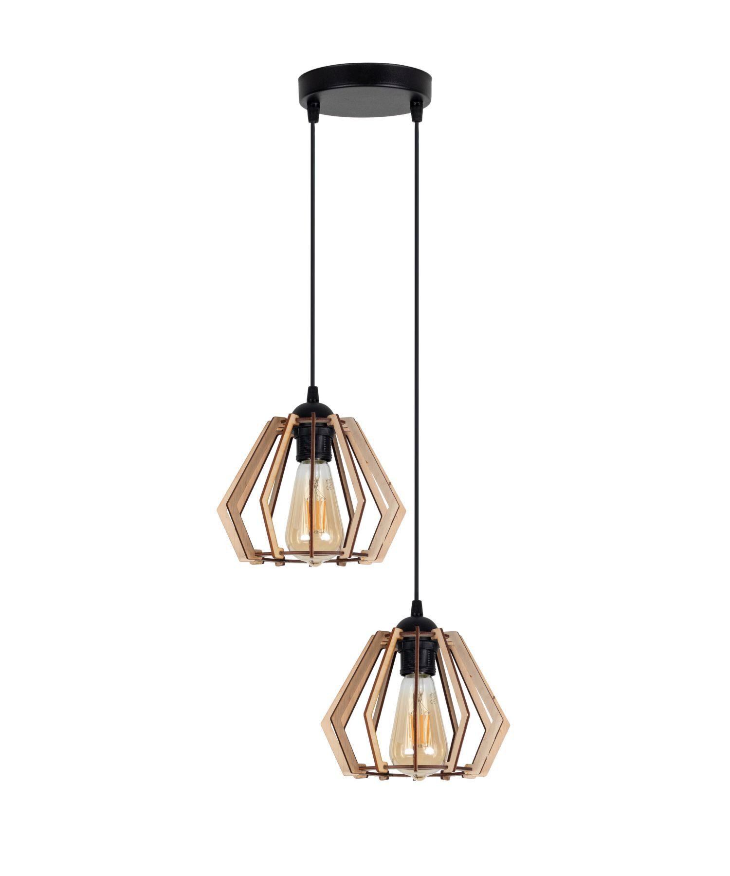 Licht-Erlebnisse Pendelleuchte REPIX, ohne Leuchtmittel, Holz Metall H: max. 64 cm 20,5 cm breit Schwarz Natur E27 2-flammig