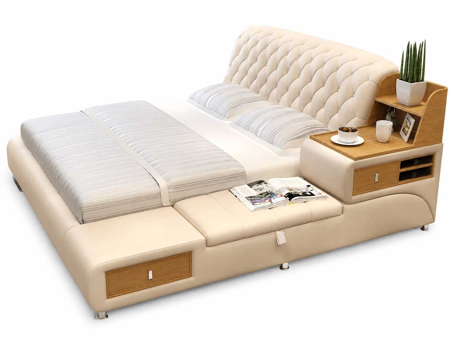 JVmoebel Multimediabett Beige Komfortbett mit Stauraum und elegantem Design, Made in Europa