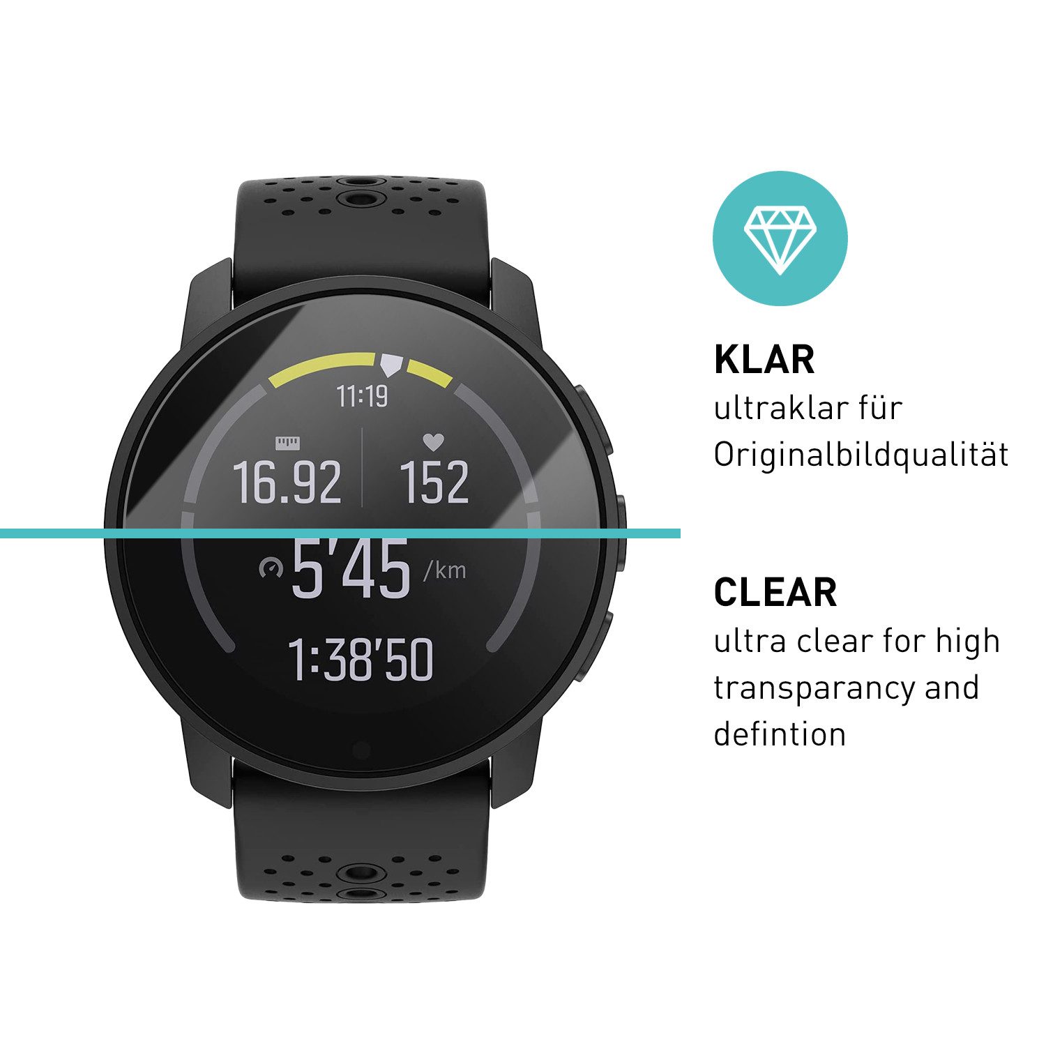 smartect Displayschutzglas Schutzglas Panzerfolie Klar für Suunto 9 Peak / 9 Peak Pro, Set, 3 Stück, Schutzfolie Glasschutz Bildschirm