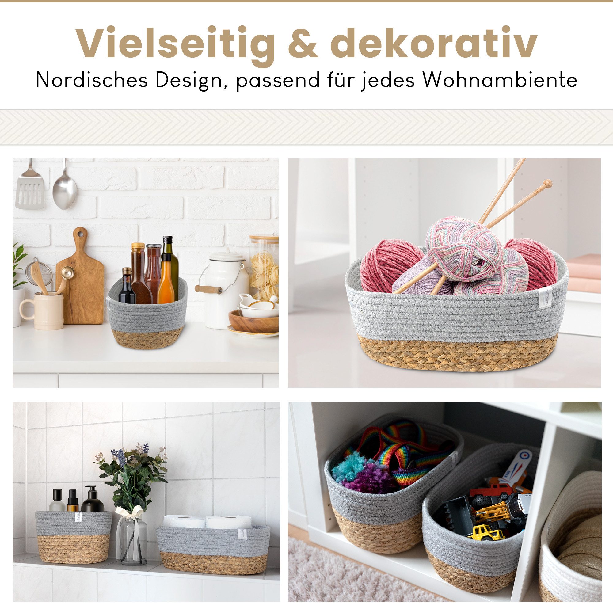 NORDIS DESIGN Aufbewahrungskorb Set "Alina" aus natürlicher Baumwolle und Wasserhyazinthe, (2er Set), Dekokorb geflochten für Bad, Babyzimmer und Schlafzimmer