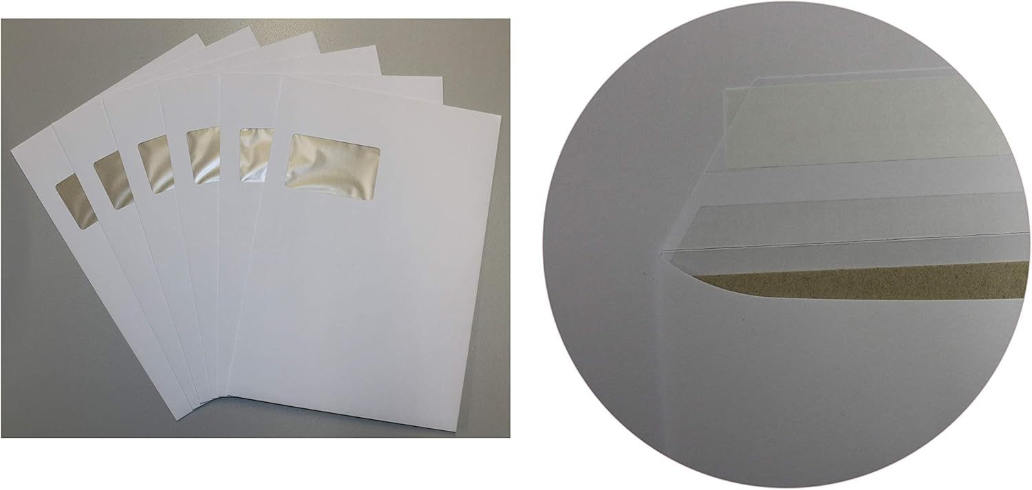 LYSCO Briefumschlag DIN C4 Umschläge mit Fenster haftklebend, eingeklebter Papprückwand Versandtaschen komplett weiß