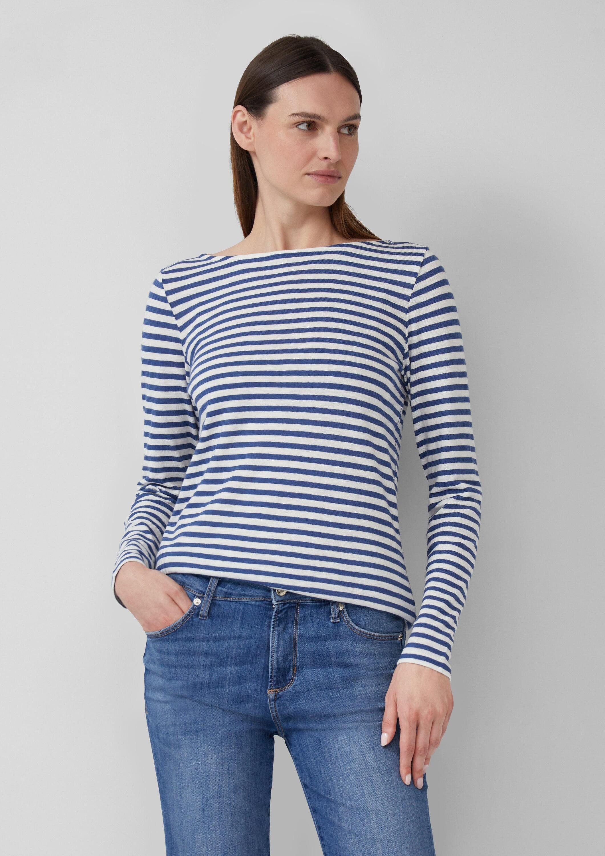 s.Oliver Langarmshirt T-Shirt Gestreiftes Langarmshirt aus Flammgarn mit U-Boot-Ausschnitt