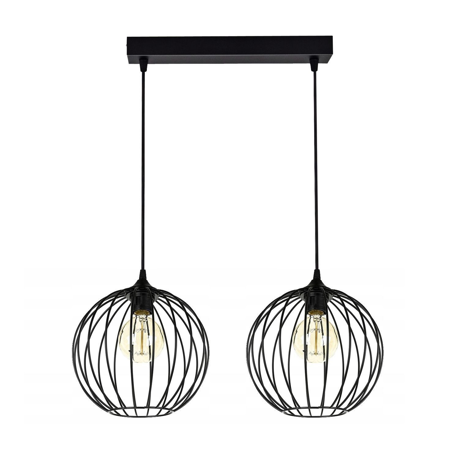 Licht-Erlebnisse Pendelleuchte NUTEA, ohne Leuchtmittel, Metall E27 H: max. 90 cm Schwarz 2-flammig Kugelschirm Hängelampe
