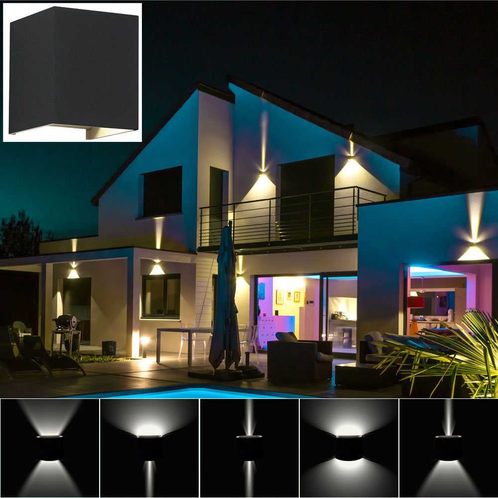 etc-shop Außen-Wandleuchte, LED Außen Bereich Leuchte Strahler Garten Effekt DOWN Wand Schwarz UP