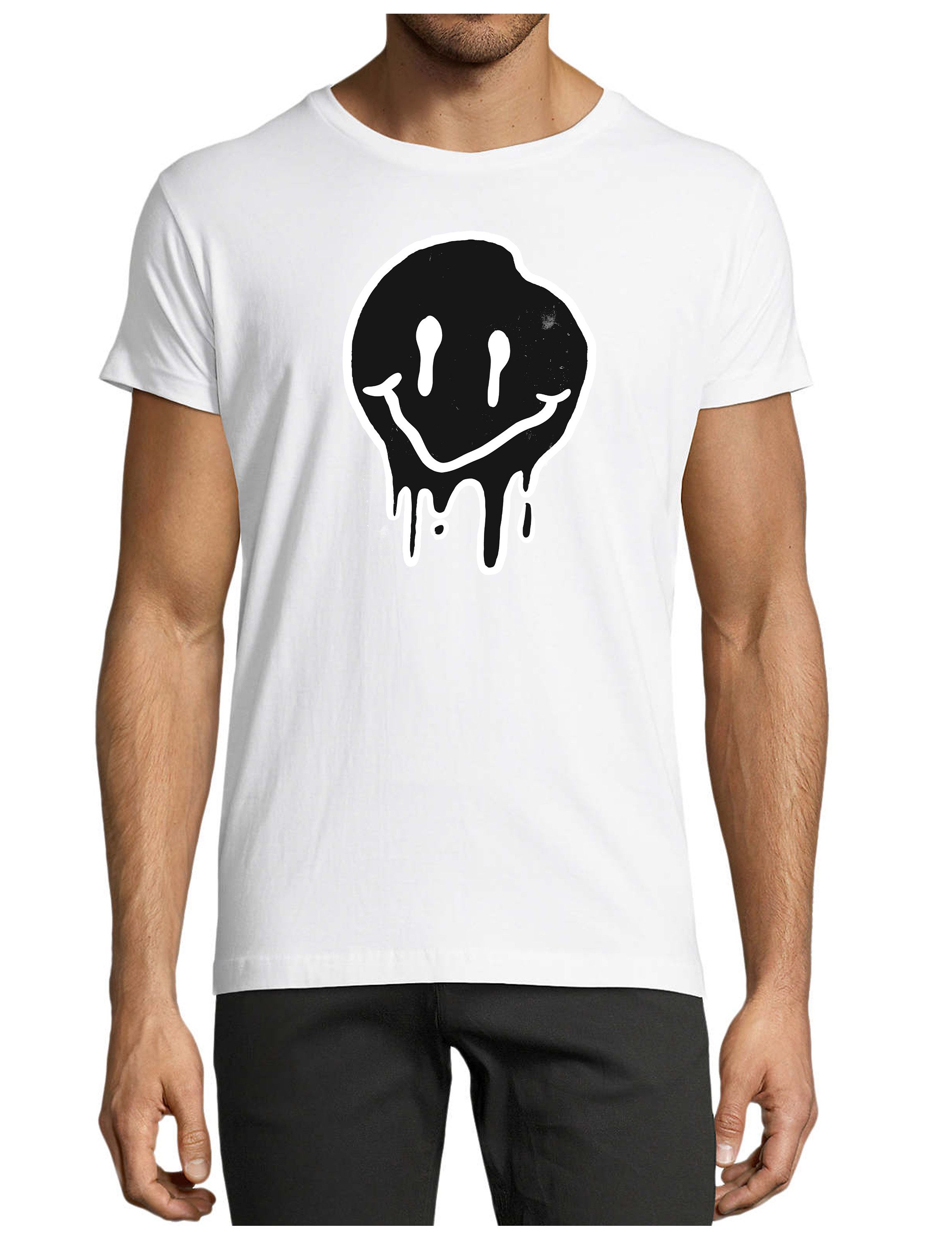 MyDesign24 T-Shirt Herren Print Shirt - Zerlaufendes lächelndes Gesicht Baumwollshirt mit Aufdruck Regular Fit i292