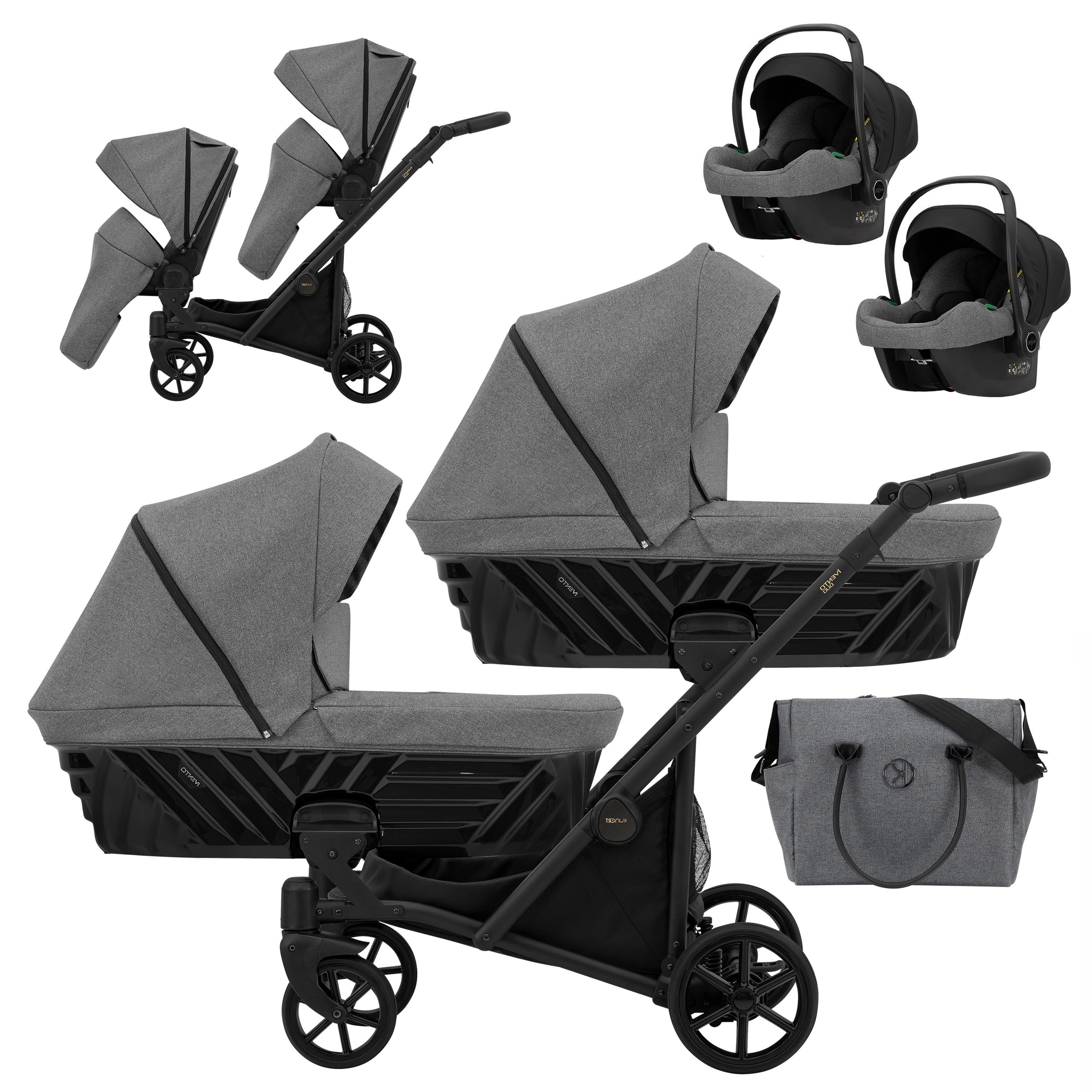 Zwillings-Kombikinderwagen Faster Duo 4 in 1 inkl. Sportsitze, Autositze und Zubehör in 4 Farben