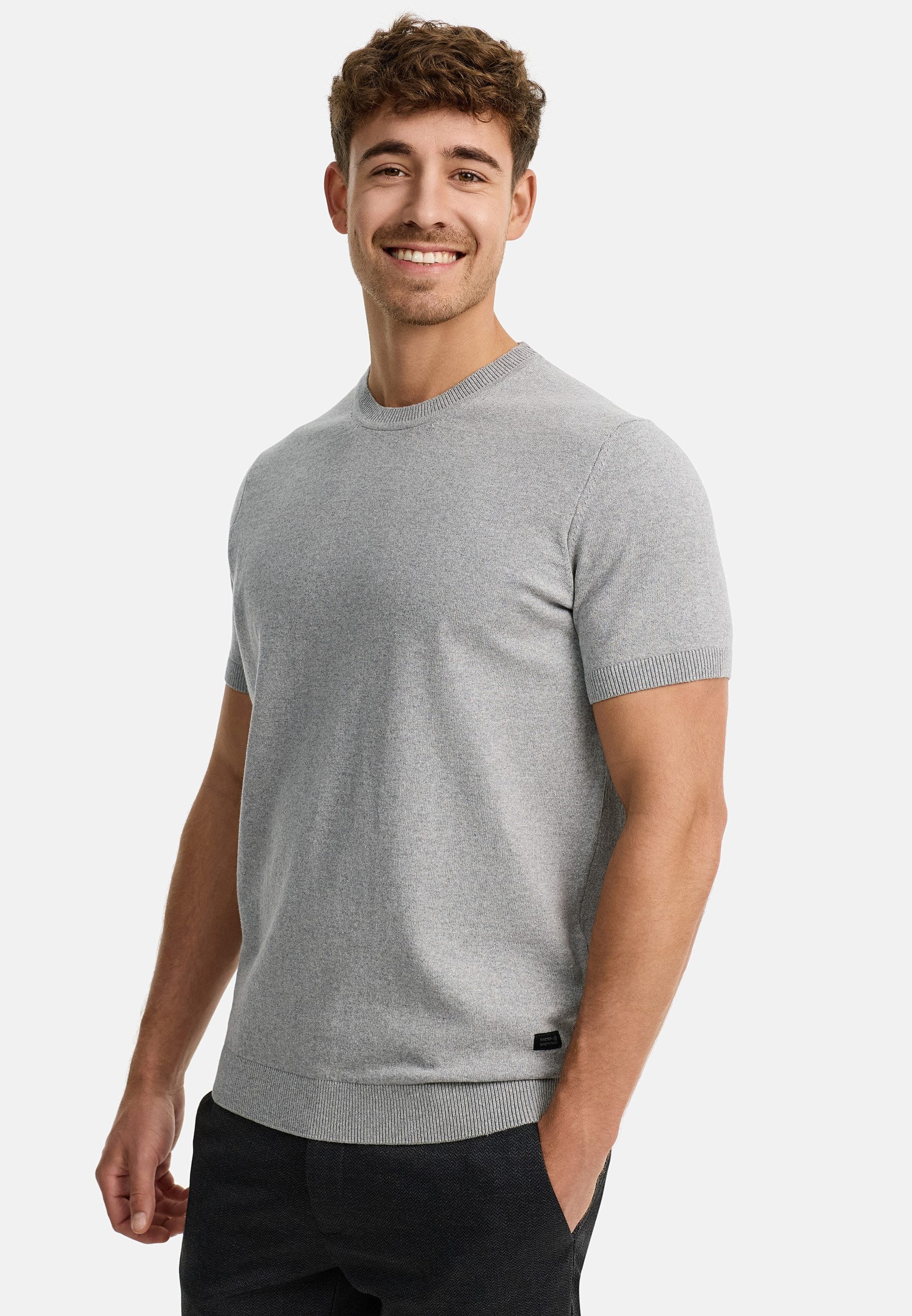 Indicode T-Shirt Herren INVasko Shirt Tee Herrenshirt T-Shirt Feinstrick mit Rippstricksaum