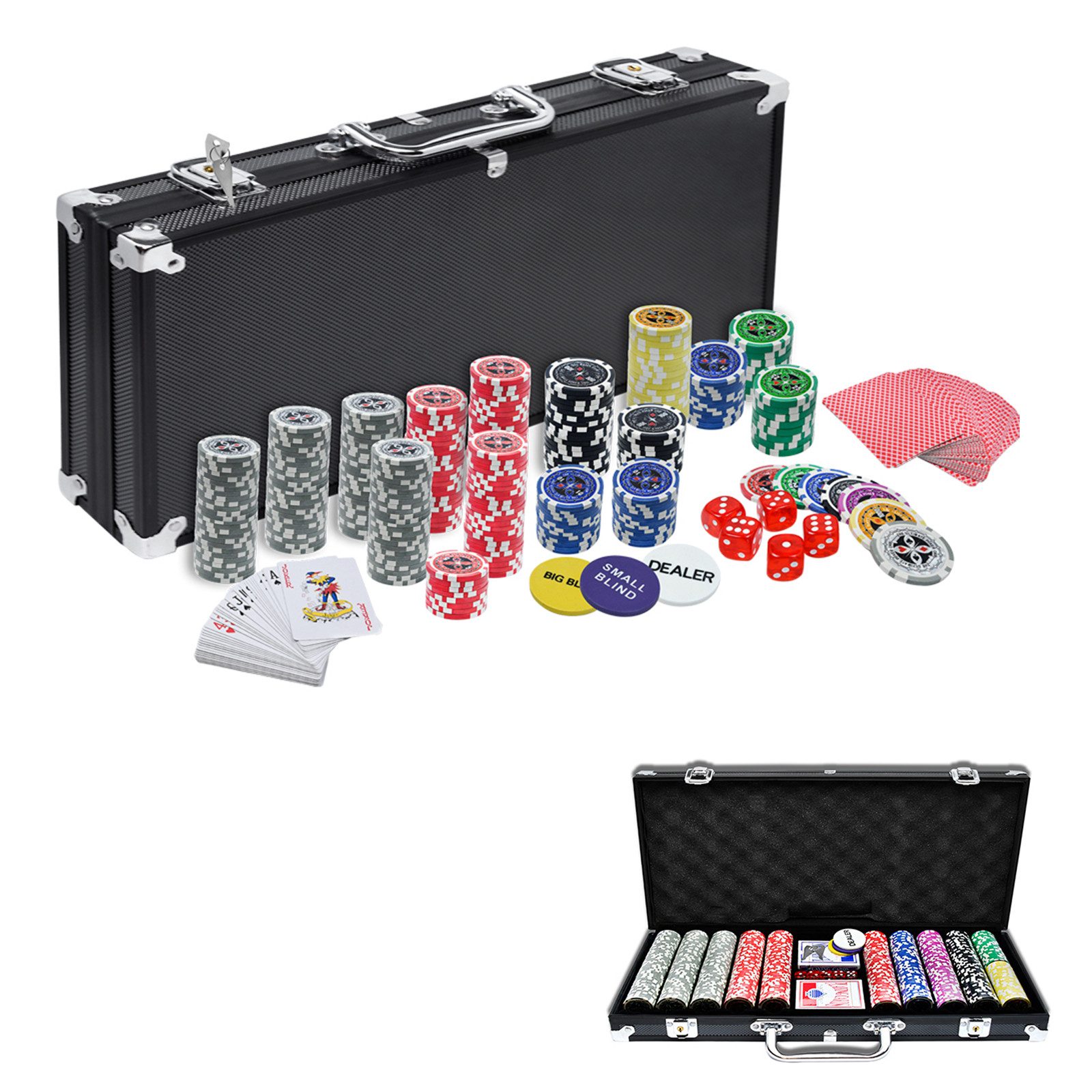 FIVMEN Spiel Pokerkoffer Pokerset mit 500 Chips Pokerspiel Aluminium Koffer, inkl. Pokerdecks, Würfel, Dealer Button, Poker, Pokerchips, Jetons