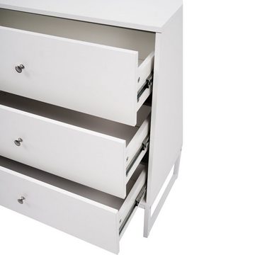 Flieks Kommode, Schubladenschrank Sideboard mit 6 Schubladen/ Metallbeinen 150x40x90cm