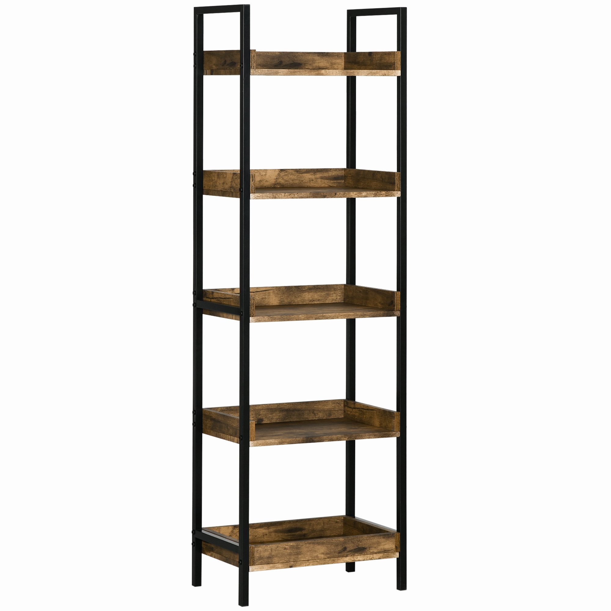 MC Star Bücherregal Industrielles Bücherregal mit 5 Ebenen aus Holz und Metall, 48 x 30 x 155 cm, rustikales Braun