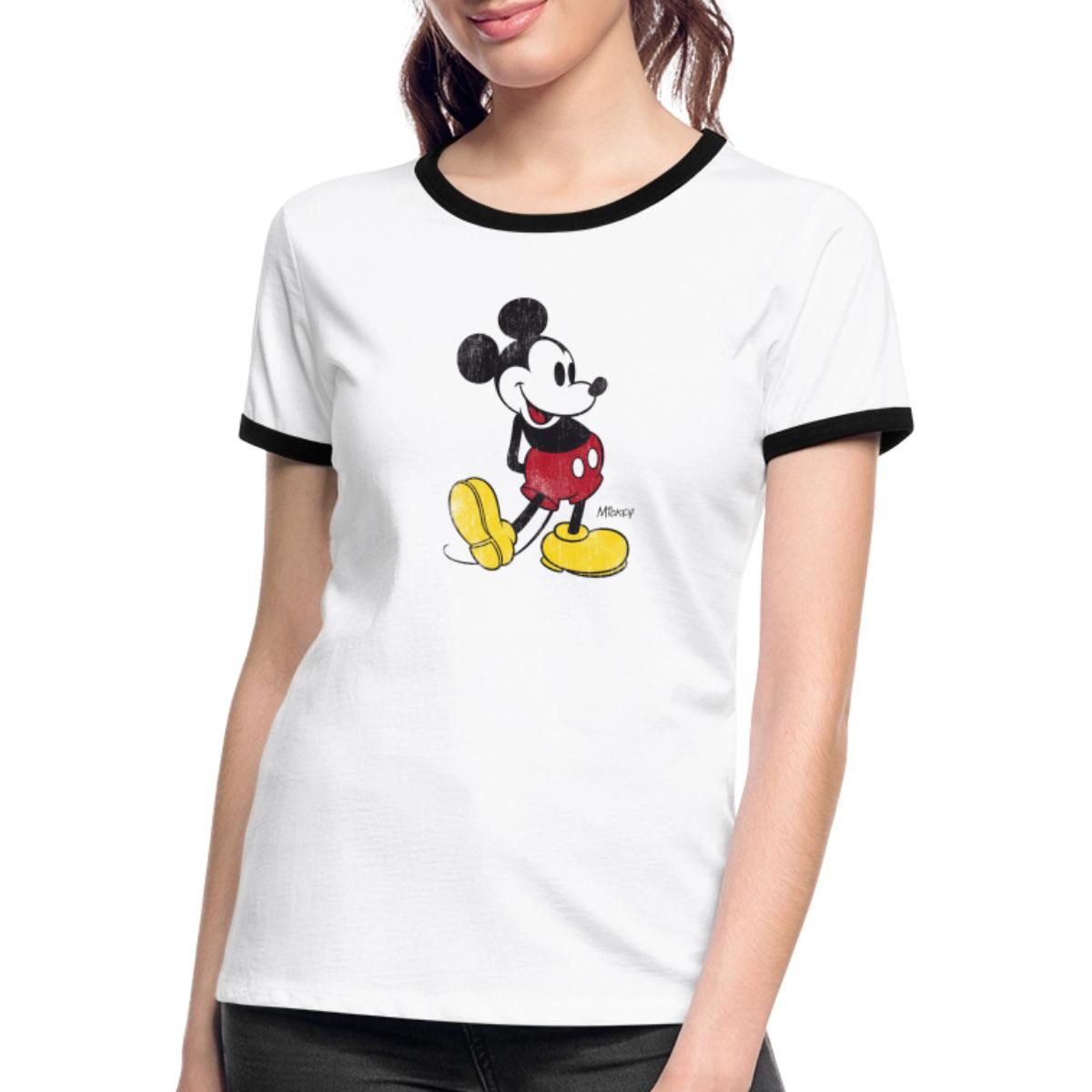 Spreadshirt T-Shirt Mickey & Minnie Klassisches Mickey Mouse Motiv Frauen Kontrast T-Shirt (1-tlg)
