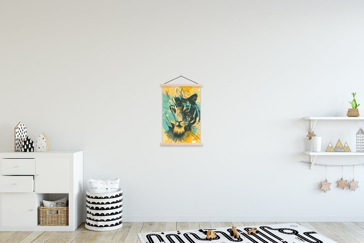 MuchoWow Poster Tiger - Abstrakt - Kopf, (1 St), Posterleiste, Textilposter für Wohnzimmer, Bilderleiste, Magnetisch