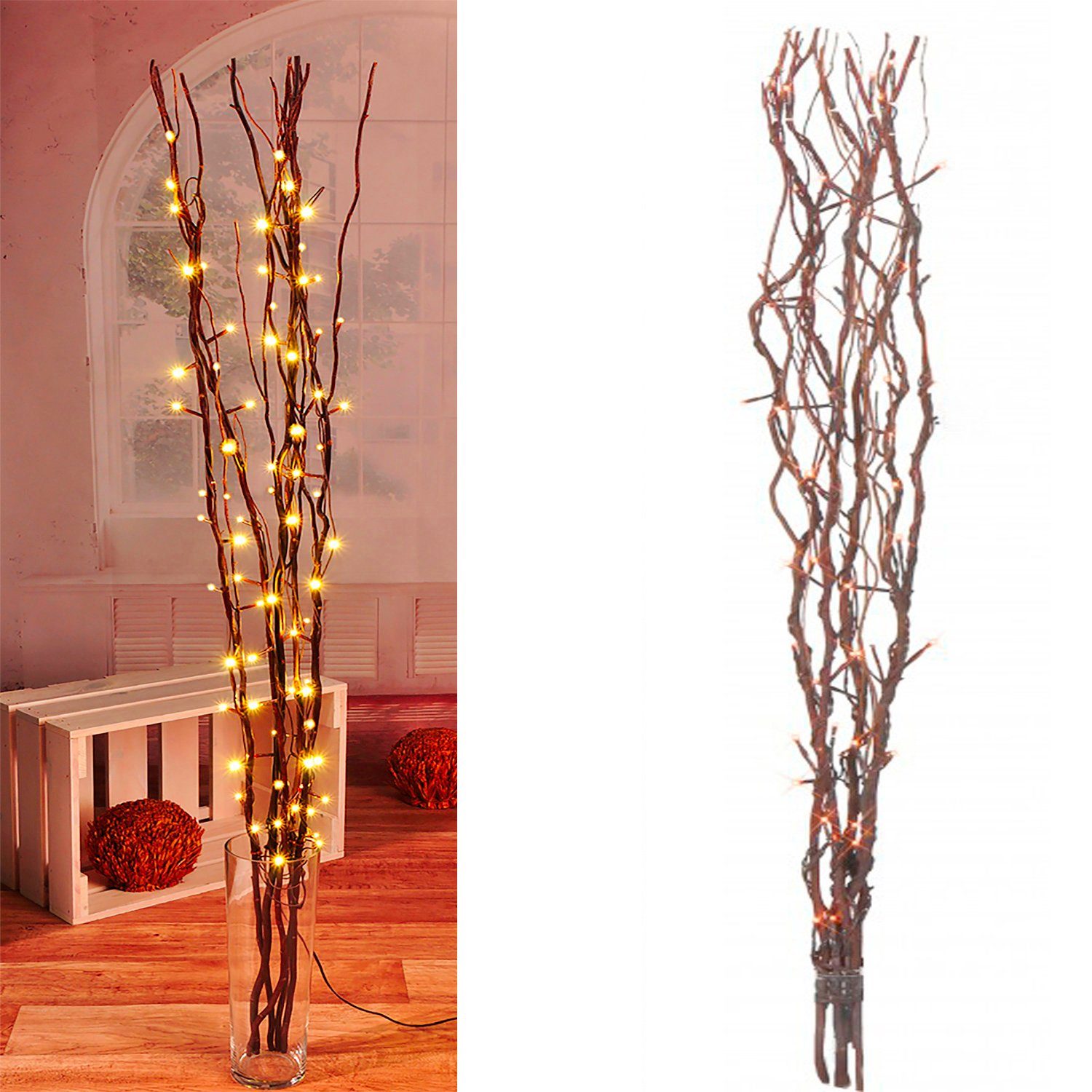 INDA-Exclusiv Lichtervorhang Lichterzweige / Dekozweige mit 80 LEDs braun günstig online kaufen