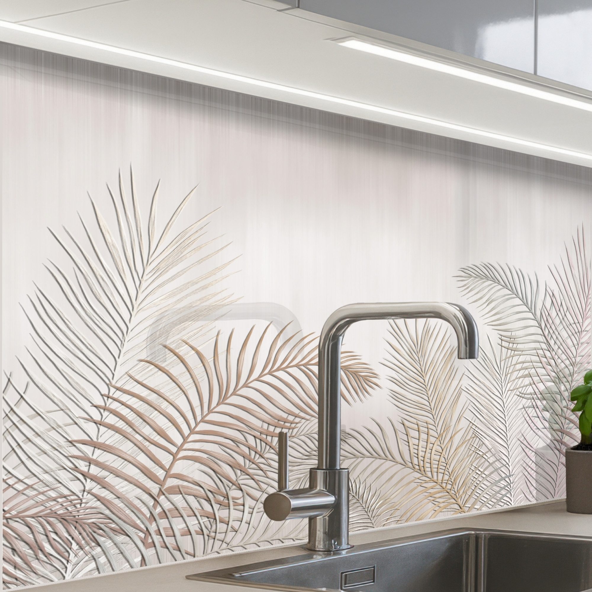 KitchenYeah Küchenrückwand Muster selbstklebend (keine Folie) Blätter - Beige - Botanisch - Vinta, (1-tlg), Spritzschutz, Küche, Rückwand, Küchenwand, Küchenfront, 30x20 cm