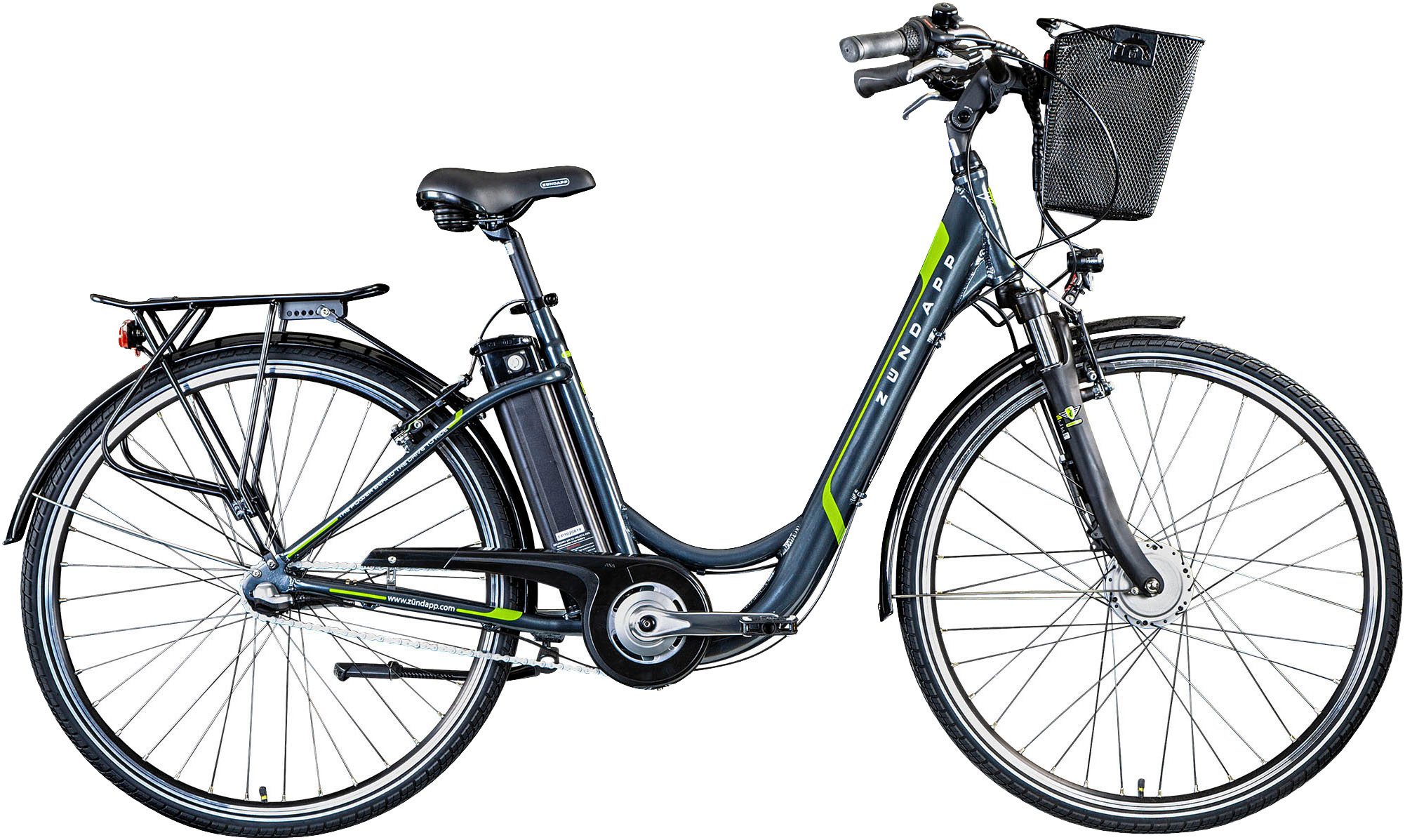 Zündapp E-Bike Cityrad Z510, 3 Gang Shimano Nexus SC-3C41 Schaltwerk, Nabenschaltung, Frontmotor, 531 Wh, (mit Frontkorb), Pedelec, Elektrofahrrad für Damen u. Herren