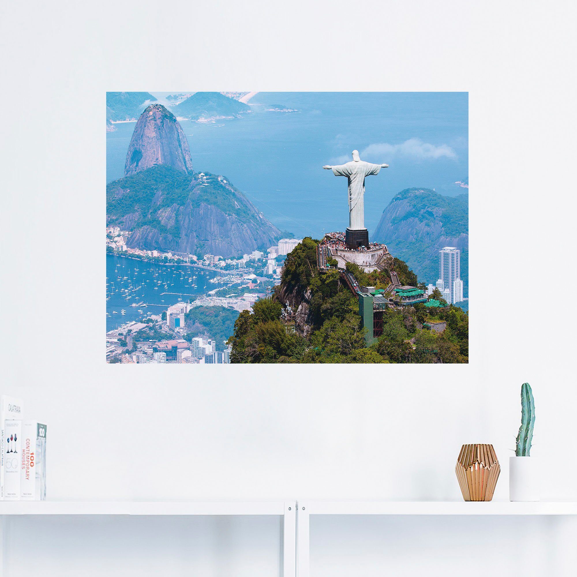 Größen Rio oder (1 Cristo, mit Wandbild in Leinwandbild, Poster Artland Gebäude Janeiro als St), Wandaufkleber de versch. Alubild,
