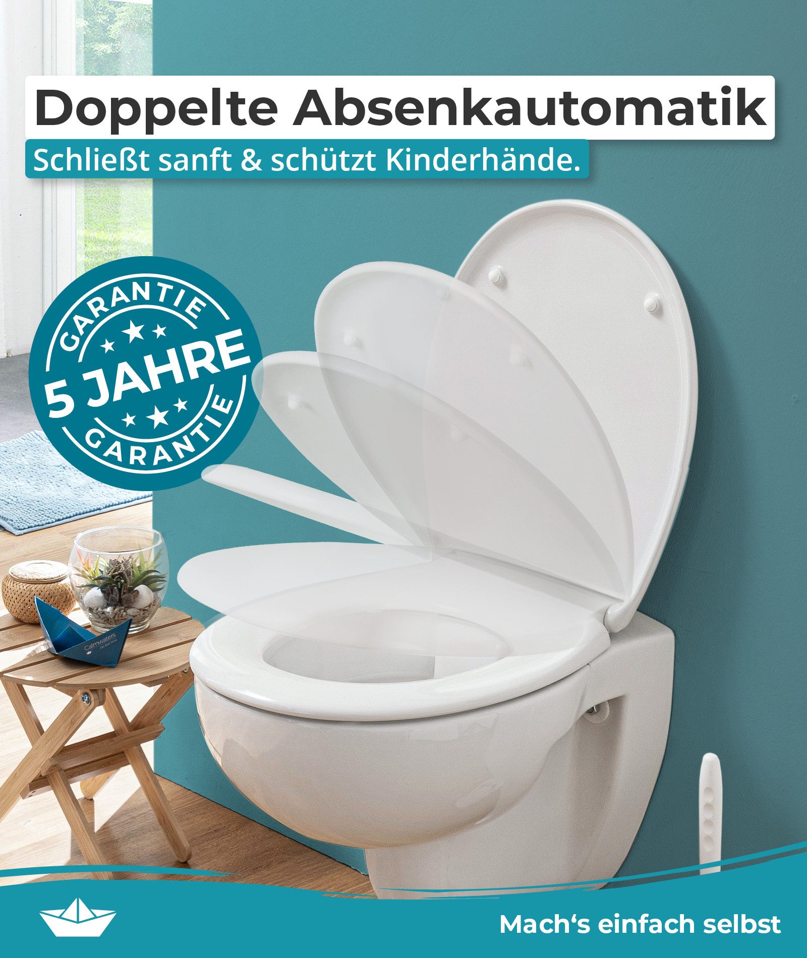 Calmwaters WC-Sitz Original, Premium, Made in EU, Absenkautomatik, bis 250 kg, Abnehmbar, 26LP2904