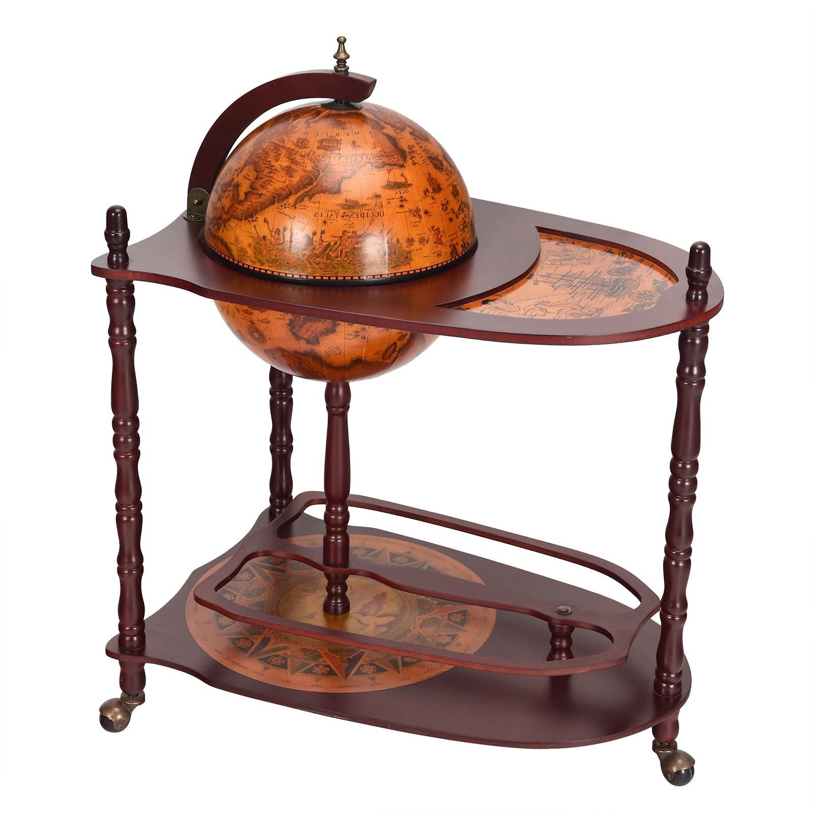 KOMFOTTEU Weinregal Standglobus Bar auf Rollen, mit Massivholz günstig online kaufen