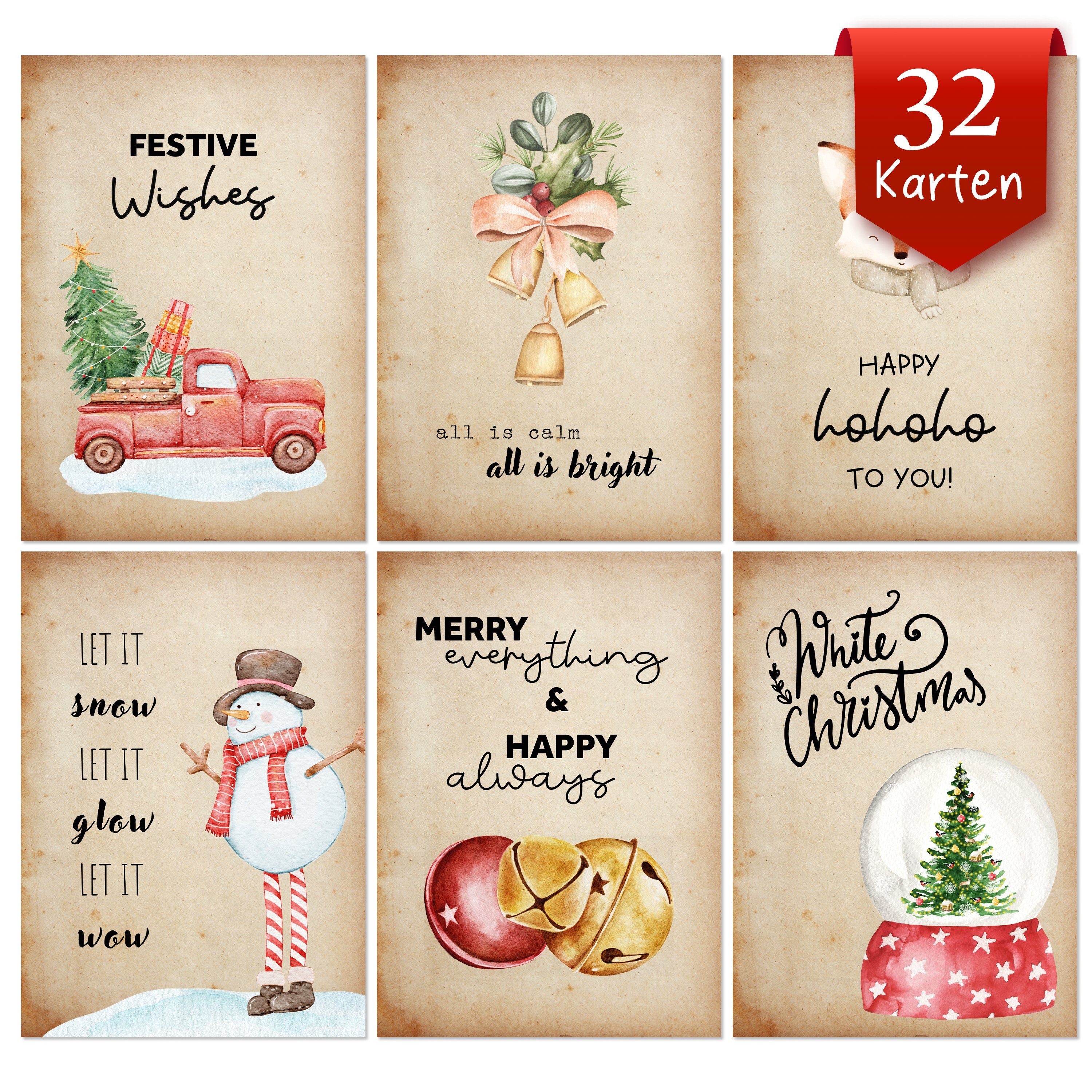 Amari Weihnachtskarte AMARI ® Weihnachtskarten (32 Stück) DIN A6 - Postkarten Set