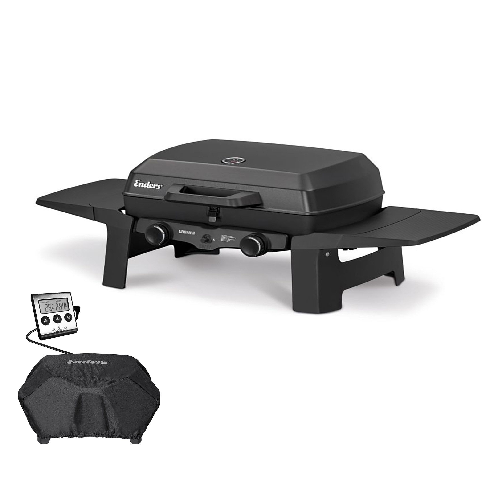 Enders® Gasgrill Urban II Camping Gasgrill 2 Brenner + Wetterschutzhülle + Thermometer