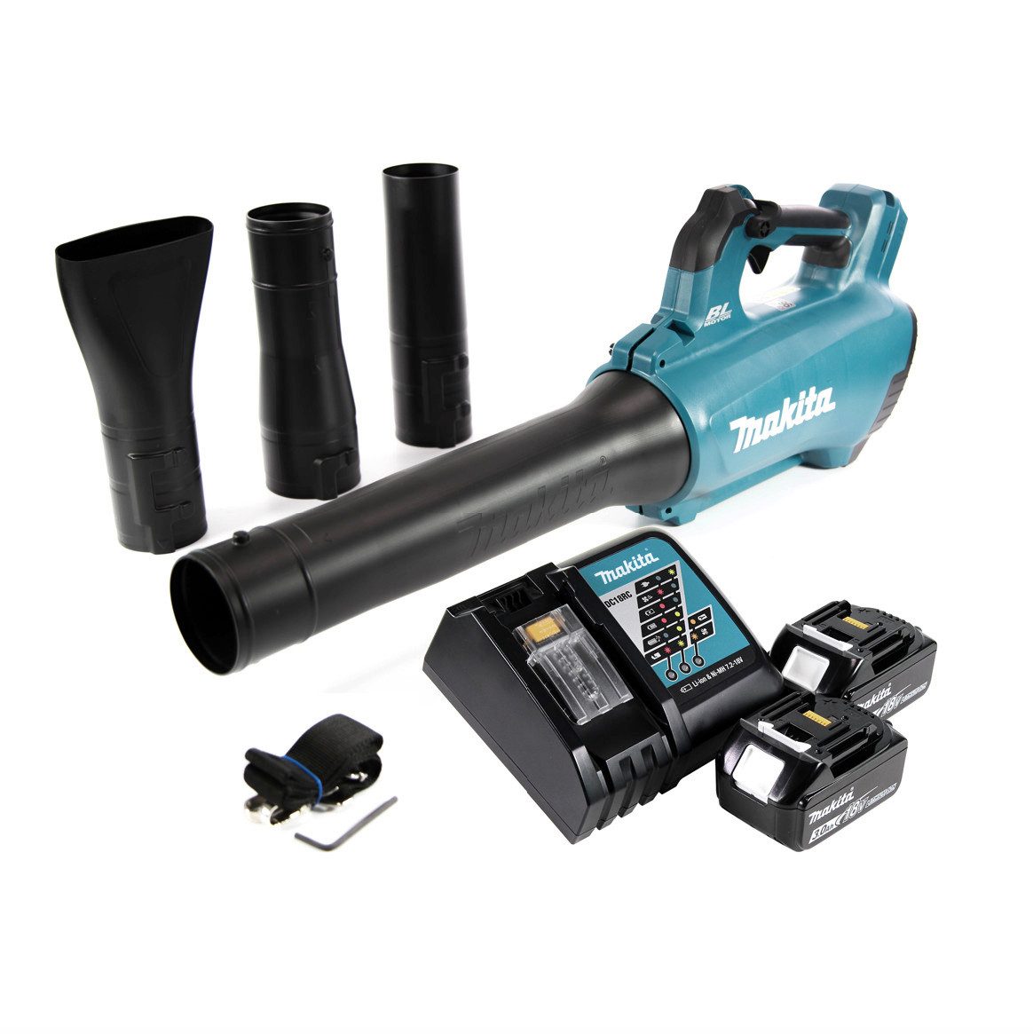 Makita Akku-Laubbläser DUB 184 RF Akku Gebläse 18 V Brushless + 2x Akku 3,0 Ah + Ladegerät