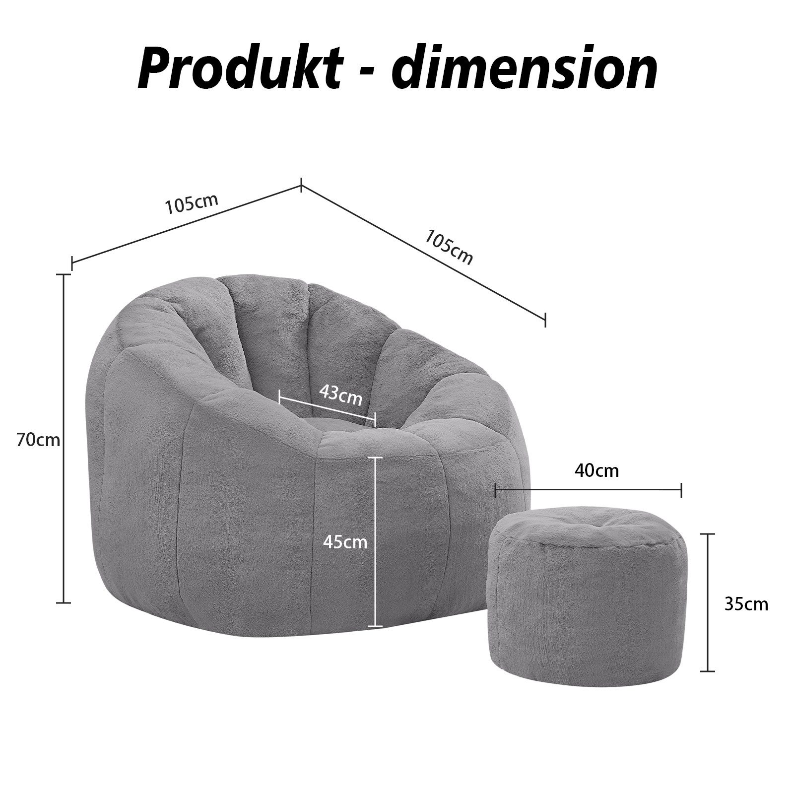 muvano Sitzsack Weicher Blüten-Sitzsack mit Fußhocker, vakuumverpackt, keine Montage (2 St), für Wohnzimmer & Balkon – Bild 5 von 5