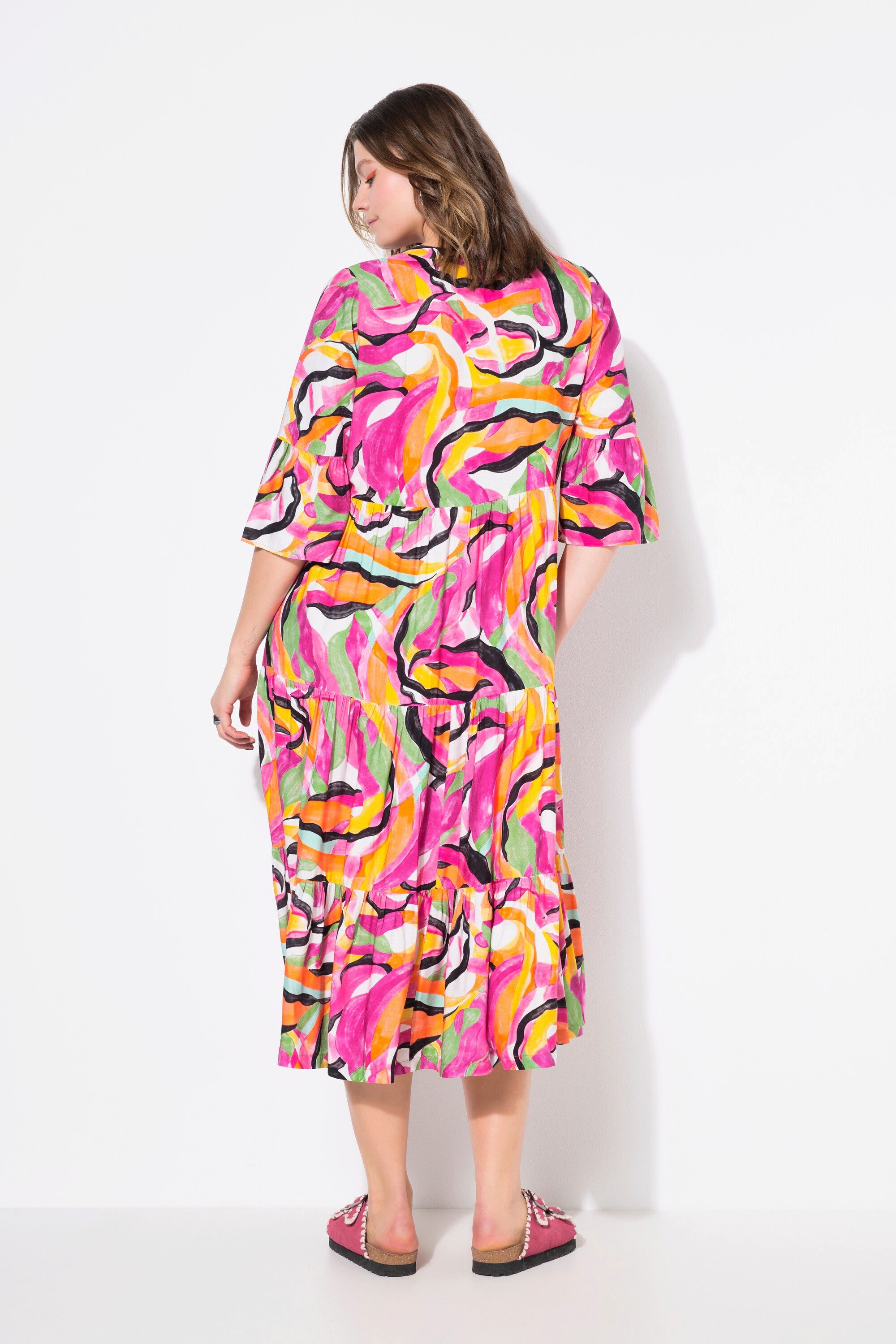 Studio Untold Maxikleid Maxikleid abstrakter Print 3/4-Ärmel Volants