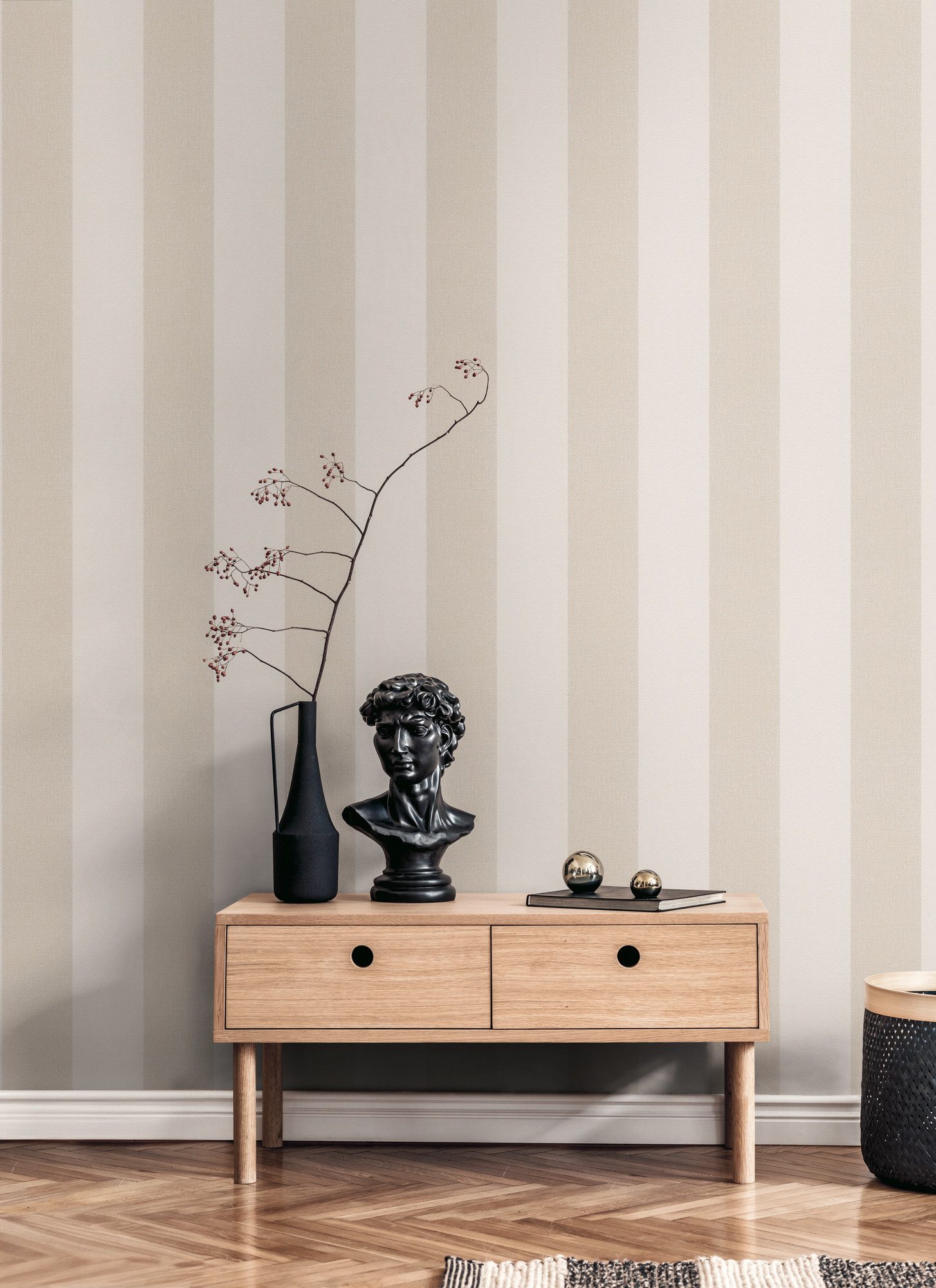 A.S. Création Vliestapete Pure Elegance Streifen Tapete Mustertapete gestreift Landhaus, strukturiert, matt, (1 St), Vliestapete minimalistisch für Schlafzimmer Küche Wohnzimmer Streifen