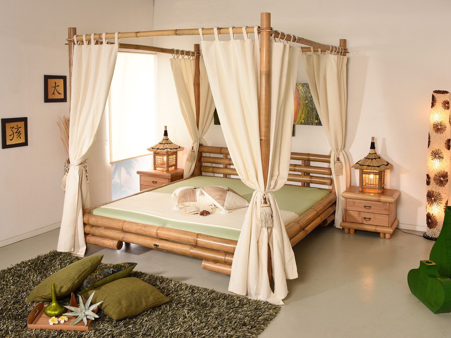 Bambus-Lounge Himmelbett Koh Tao Bambusbett Bettgestell Bettrahmen Schlafzimmer Rattanbett