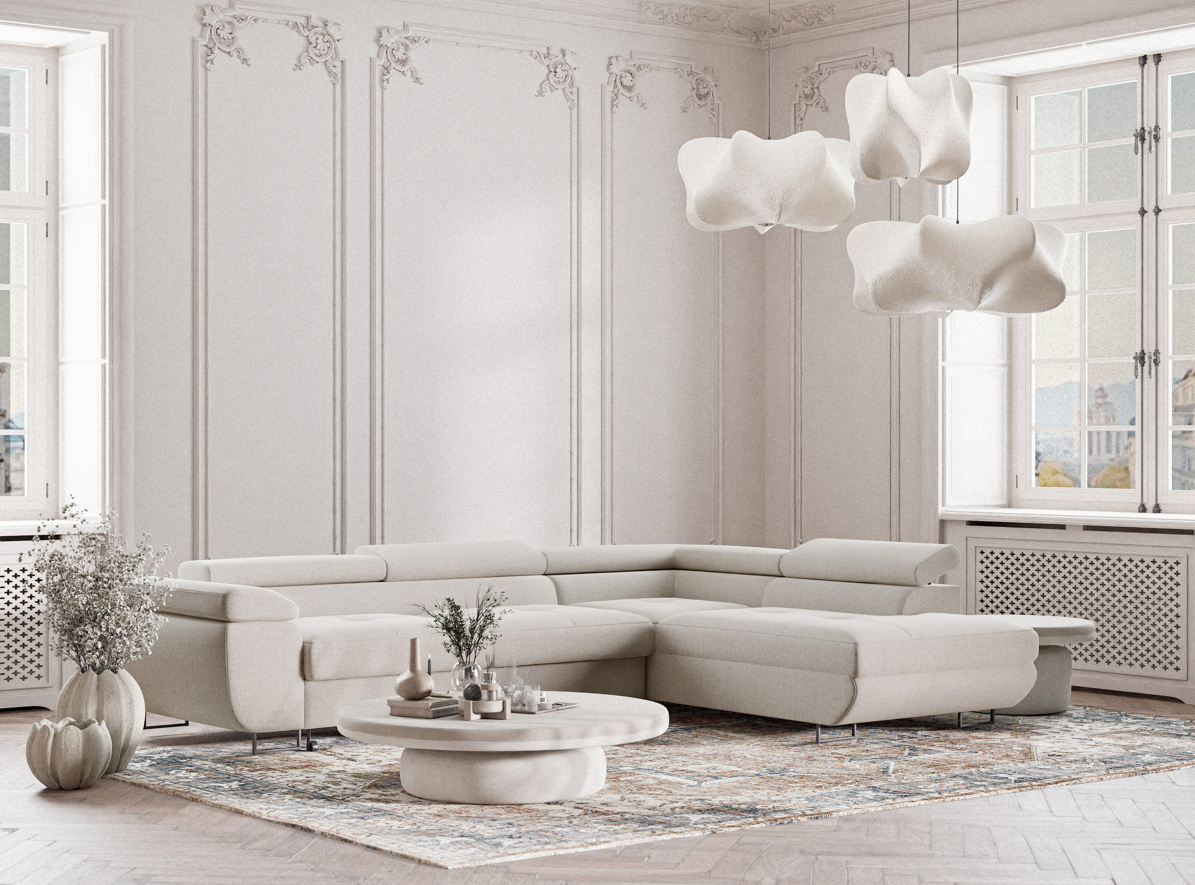 Maison de Rêve Ecksofa Concord mit Schlaffunktion, L-Form Ecksofa mit Bettkasten, Eckcouch, Liegefläche 130x200 cm