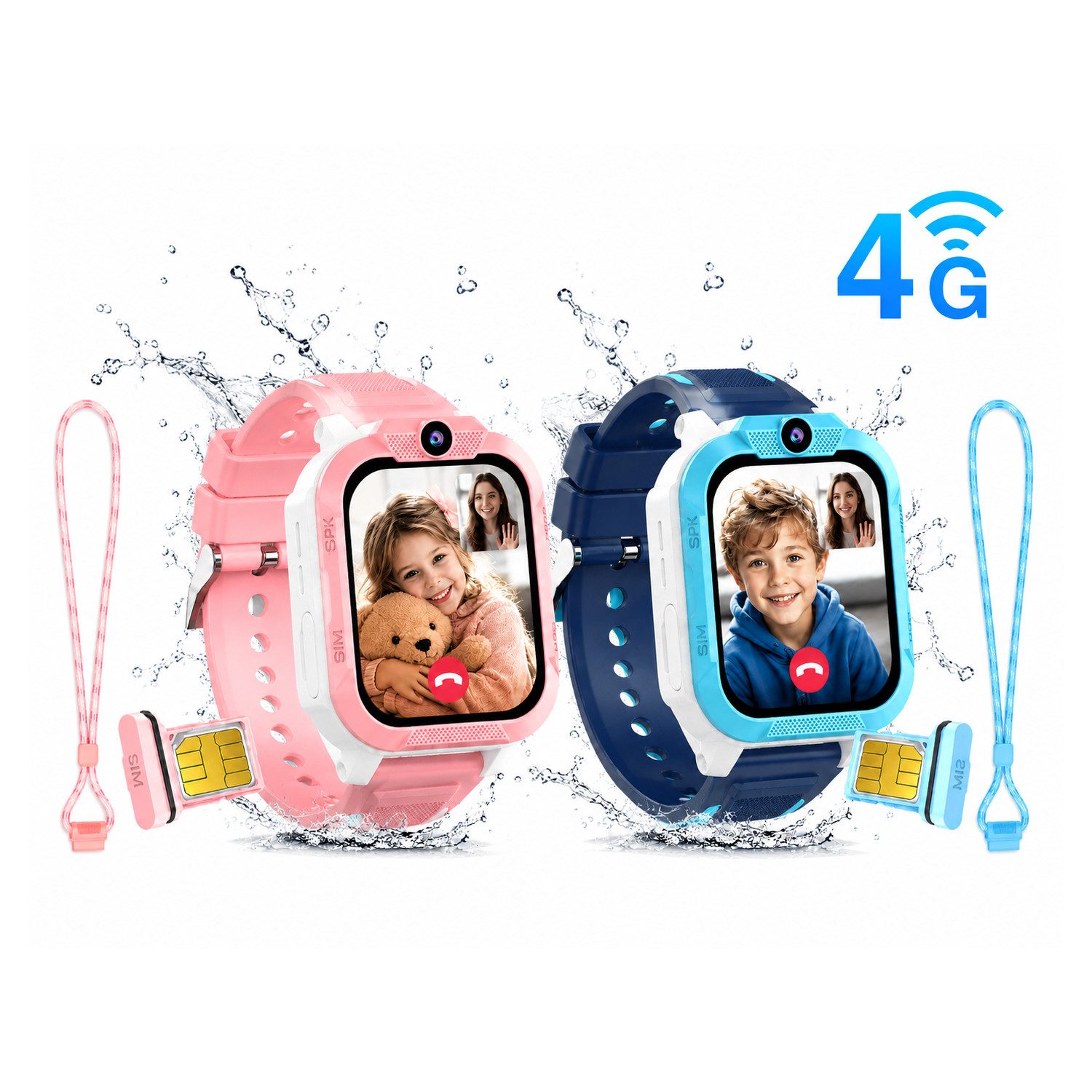 blackview 2026 Neue Z40Pro 4G im 2er-Set mit GPS und Telefonfunktion Kinderuhr Smartwatch, 1,85", GPS+LBS+WiFi, 4G-LTE, IP68, Knips-Freunde, mit Taschenlampe