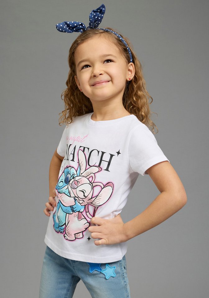 KIDSWORLD T-Shirt STITCH: perfect match - Disney Shirt Kurzarm, mit Rundhalsausschnitt, bedruckt, aus Baumwolle
