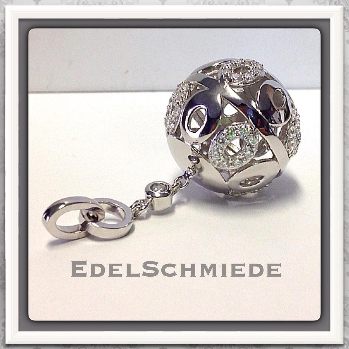 Edelschmiede925 Kettenanhänger Edelschmiede925 große Kugel als Anhänger 925 Silber mit Zirkonias