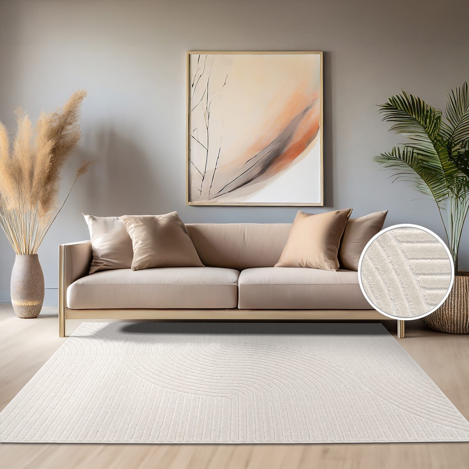 KADIMA DESIGN Teppich Struktur Wohnzimmer schmutzabweisend Teppich Kurzflor, Läufer, Höhe: 10 mm, Florhöhe: 6 mm, 100% Polypropylen, Läufer, 80x150cm, Creme