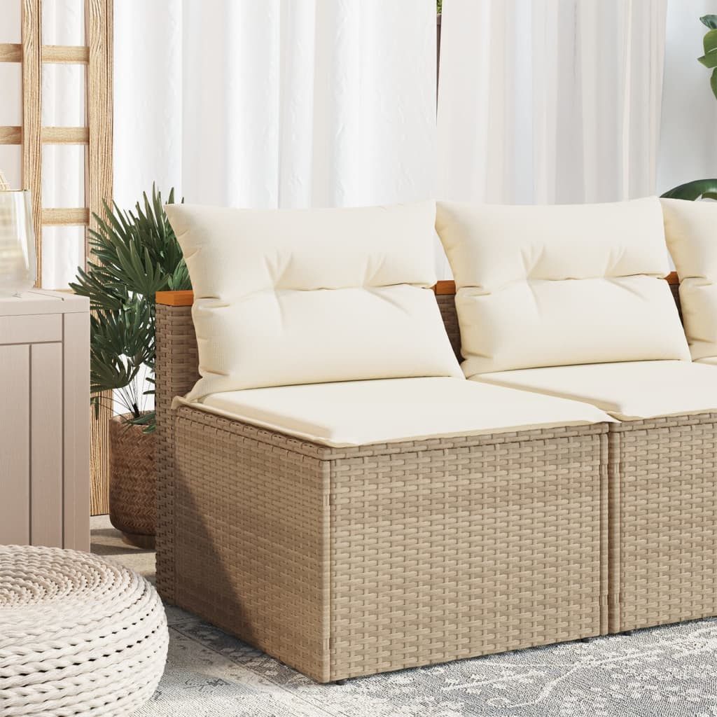 vidaXL Loungesofa Gartensofas ohne Armlehnen mit Kissen 2 Stk. Beige Poly Rattan, 1 Teile