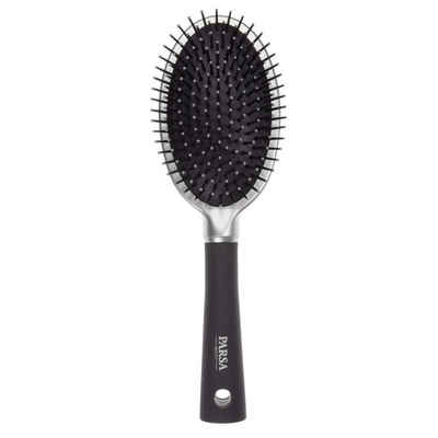 PARSA Beauty Haarbürste Haarbürste Trend Line Groß Oval Bürste mit Kunststoffpins silber