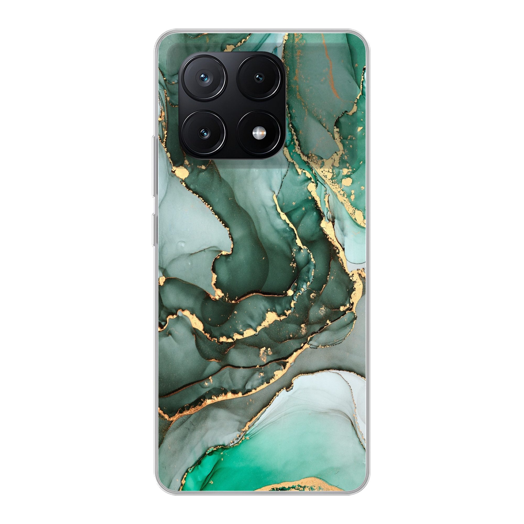 MuchoWow Handyhülle für Xiaomi Poco X6 Pro Gold - Marmor - Grün - Luxus - Marmoroptik - Gr, Handy Case, Silikon, Bumper Case Dünn