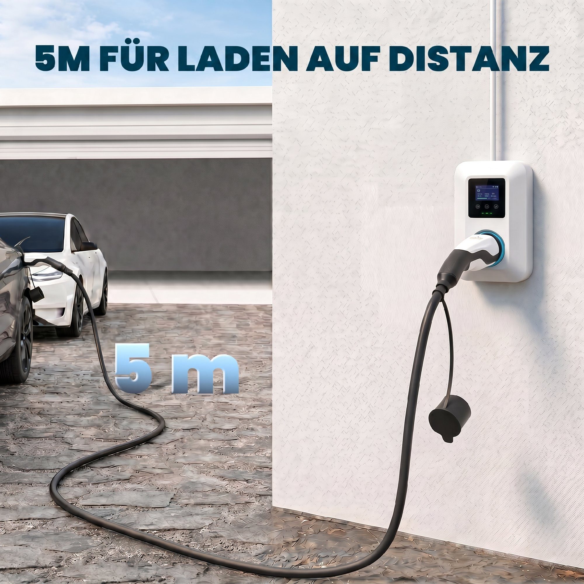 HOMCOM EV Ladekabel mit Reinigungstuch und Tasche Autoladekabel, Typ 2, Typ 2 (500 cm), 11 kW, 3-phasig, IP65, 5 m, Typ 2