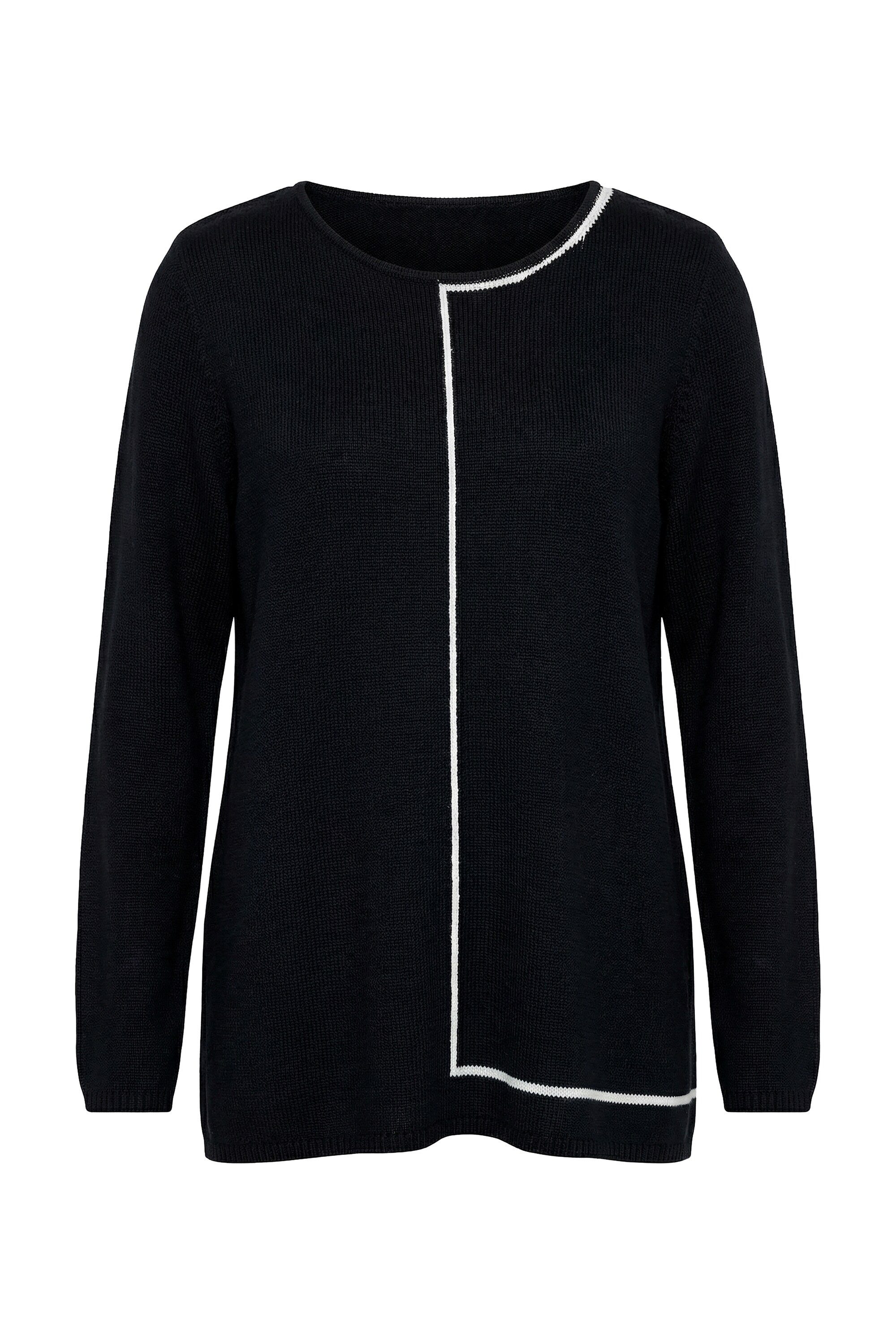 Ulla Popken Strickpullover Pullover Zierlinien Rundhals Langarm