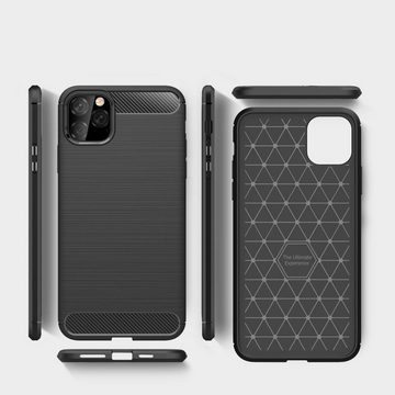 CoverKingz Handyhülle Hülle für Apple iPhone 11 Pro Max [6,5 Zoll] Handyhülle Silikon, Carbon Look Brushed Design