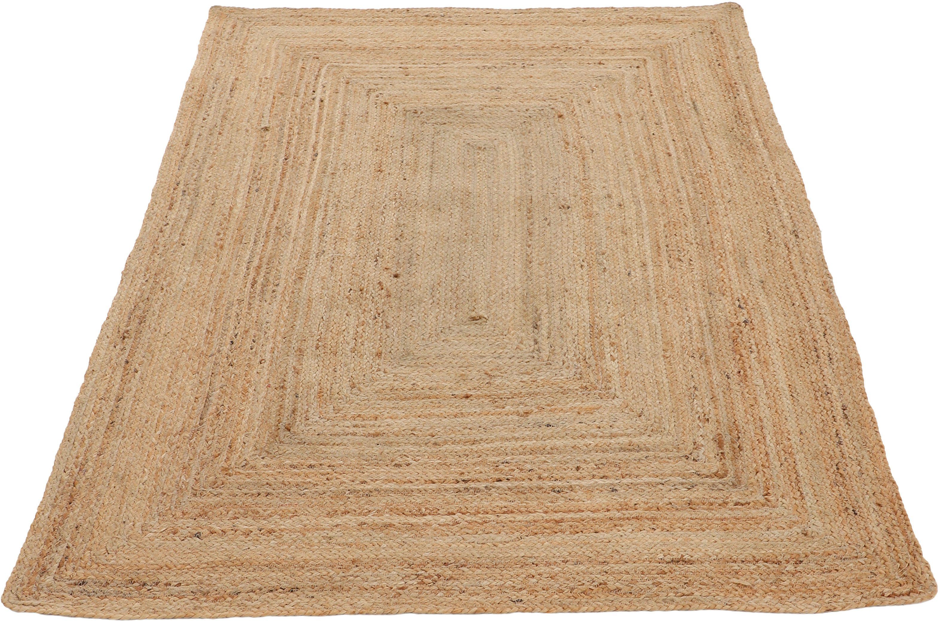 Höhe: quadratisch Jute, 100% und mm, Naturfaser, Nele Juteteppich aus Läufer carpetfine, rechteckig, als Teppich Wendeteppich 6 geflochtener