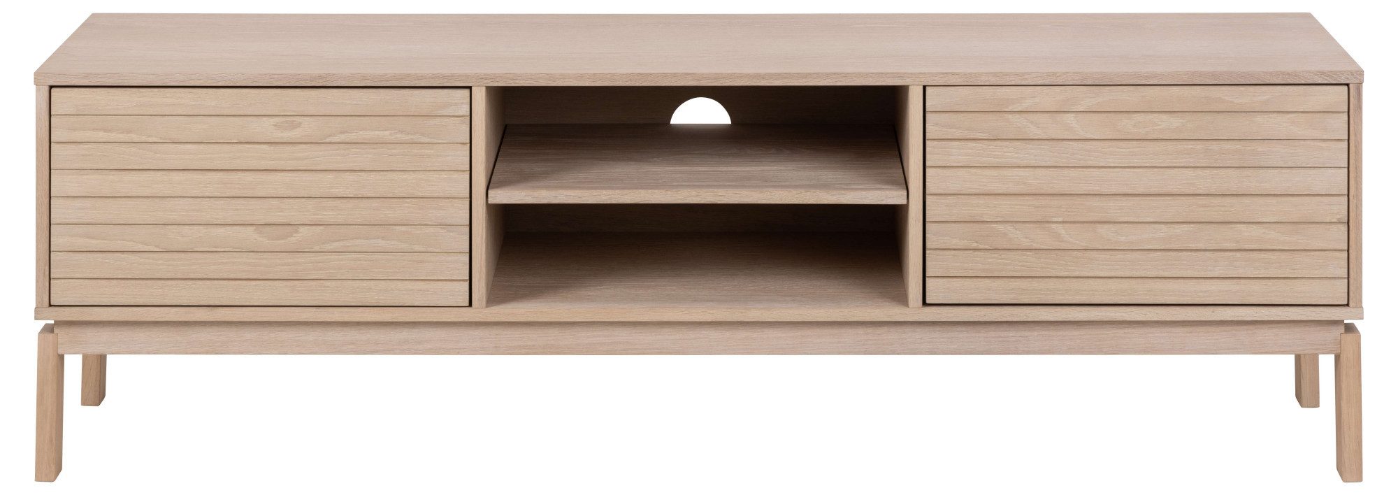 ACTONA GROUP TV-Schrank Linley TV-Tisch, Lowboard, Fernsehtisch, Eichenfurnier, 2 Türen, 2 Einlegeböden, Lamellenfront, B: 160cm