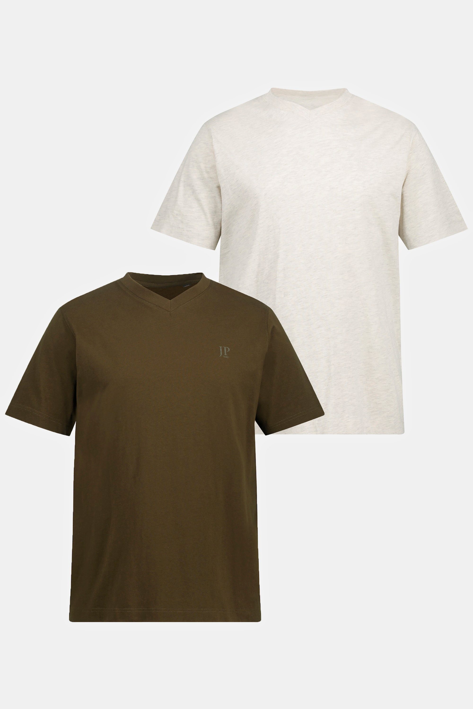 JP1880 T-Shirt T-Shirts Basic 2er-Pack (2-tlg) Halbarm V-Ausschnitt braun
