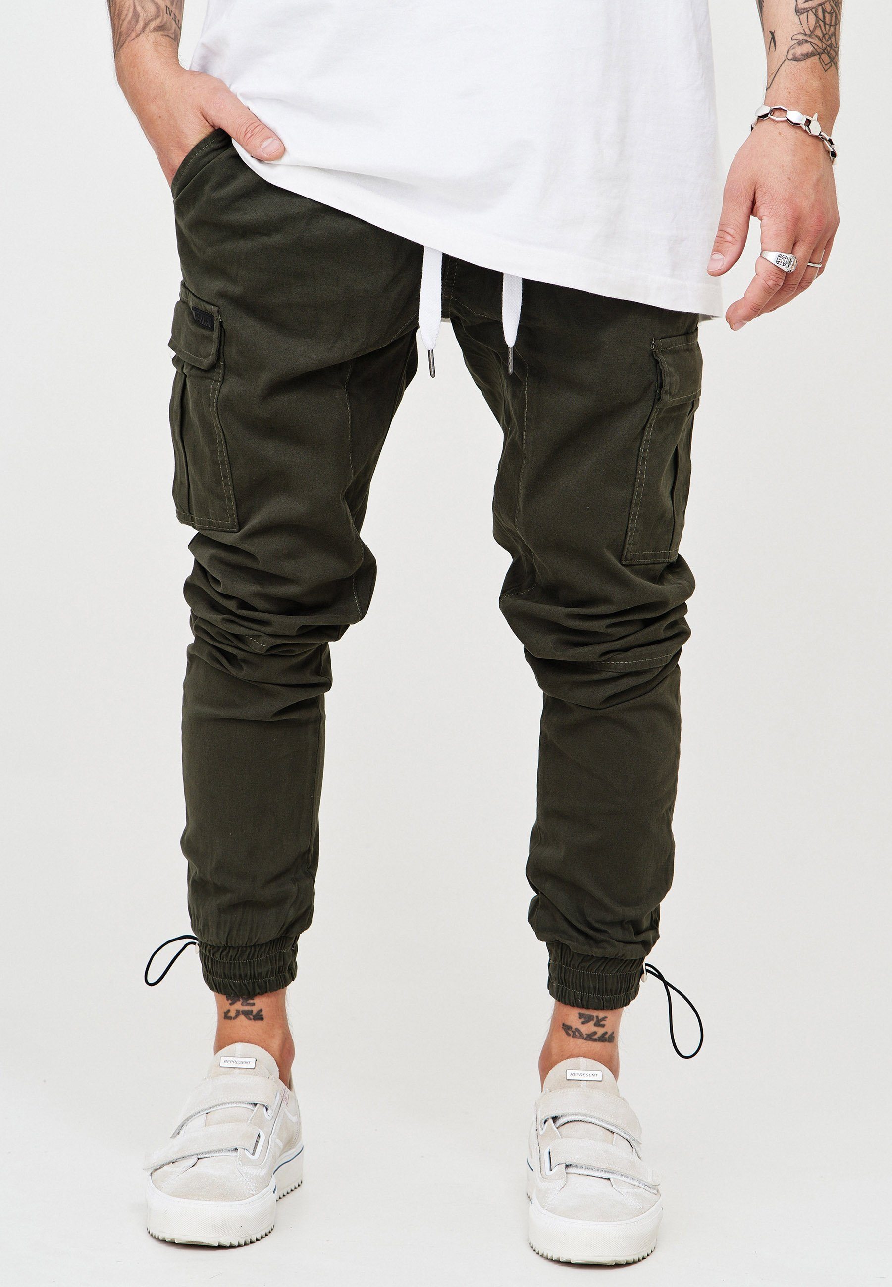 behype Cargohose YONAH mit elastischem Bund khaki