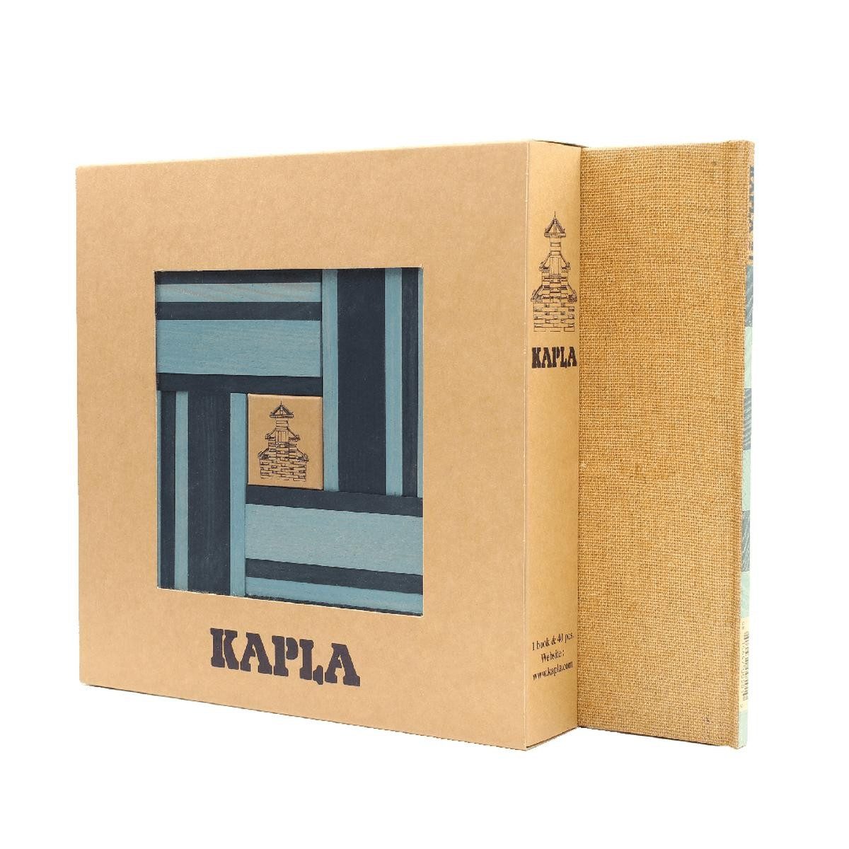 KAPLA® 40 Holzbausteine blau mit Ideenbuch, Pinienholz, ab 2 Jahren Spielbausteine