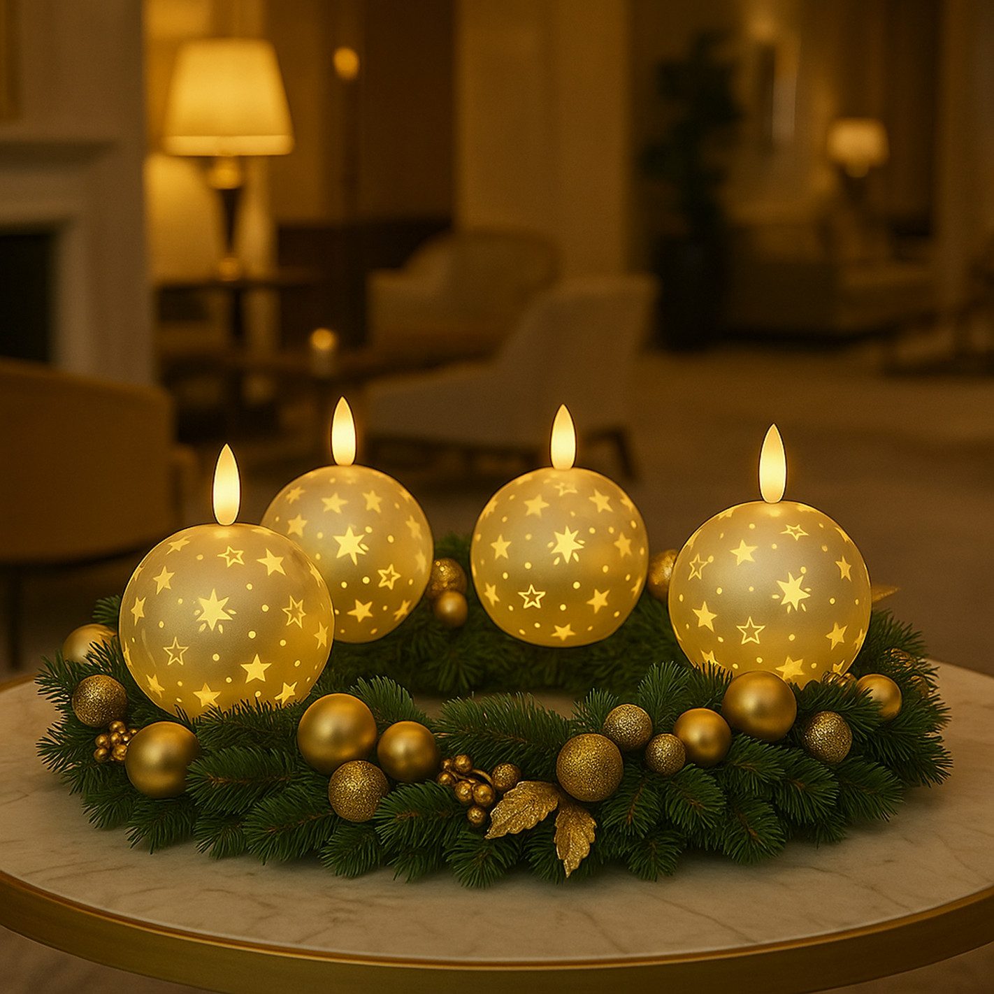 I.GE.A. LED-Kerze Kugel-Kerze B, aus Glas batteriebetrieben mit Timer Adventskranz Adventskerzen